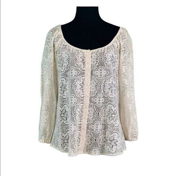 Lucky Brand Ivory Victorian Button Boho Tunic Blouse size XS - Picture 4 of 9